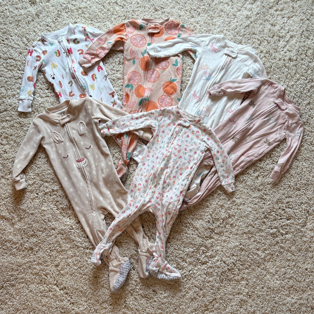 Carter’s Old Navy Girls' Long-Sleeve One-Piece Sleepers Footed Pajamas Bundle